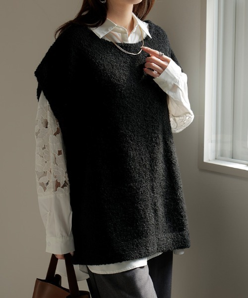 HUG.U（ハグユー） ベスト ジレ 「選べるネック」 スフレニットベスト