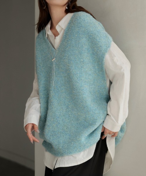 HUG.U ベスト ジレ 「選べるネック」 スフレニットベスト レディース