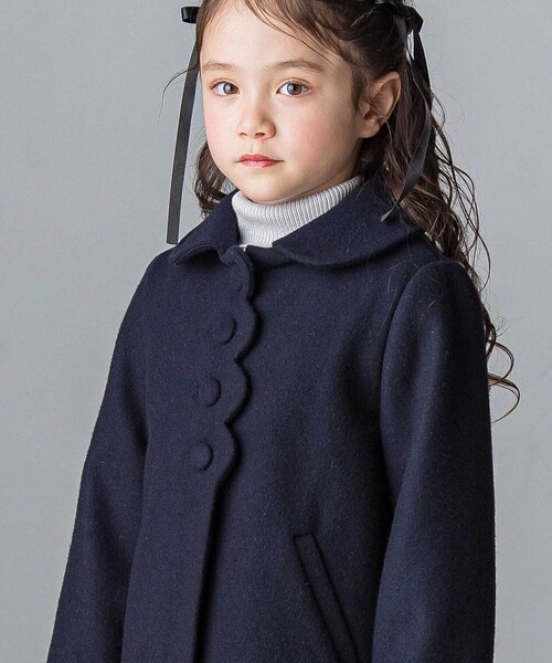 卒園・入学　女の子コート　ネイビー ウールコート スカラップ襟 Tartine et Chocolat コート アウター スカラップビーバーウールコート