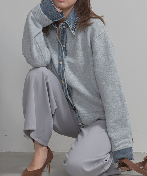 【美品】  kolor / カラー | ロゴ ダブルネック ドッキング ニット | 2 | グレー | レディース deux amour ニット セーター デニムドッキングニット レディース