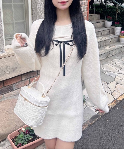 INGNI ワンピース フェザーデコルテオープンニットワンピース