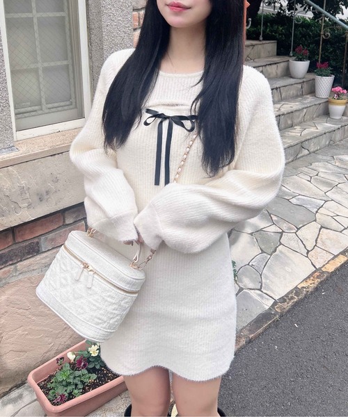 INGNI（イング） ワンピース フェザーデコルテオープンニット