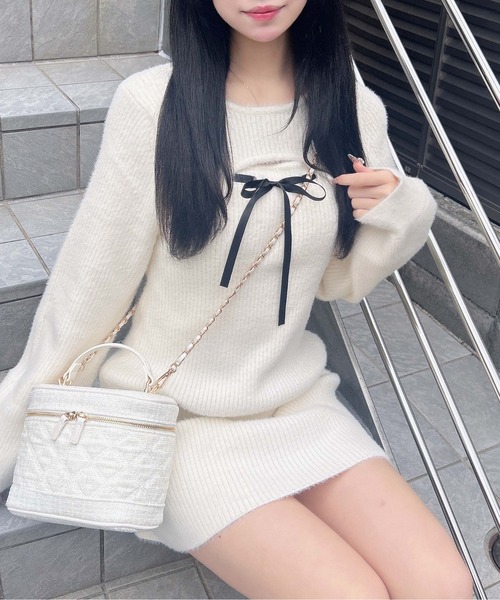 INGNI（イング） ワンピース フェザーデコルテオープンニット