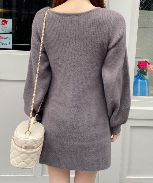 INGNI ワンピース フェザーデコルテオープンニットワンピース