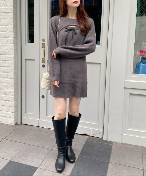 INGNI（イング） ワンピース フェザーデコルテオープンニット