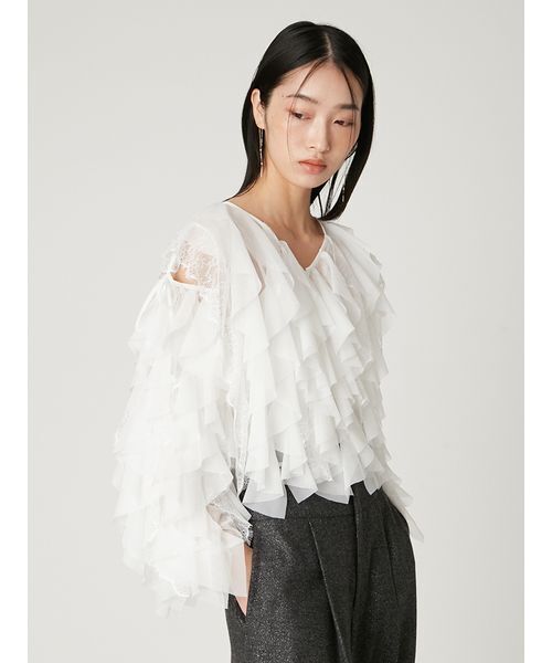 FRAY I.D  プリーツフリルブラウス FRAY I.D（フレイ・アイディー） ブラウス シャツ Multi wayチュール