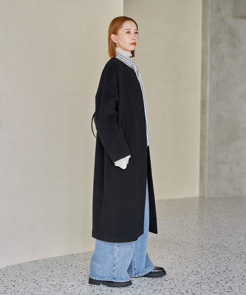 【ジャーナルスタンダード】 ノーカラー コート ブラック 黒 36 JOURNAL STANDARD（ジャーナルスタンダード） ノーカラーコート 36