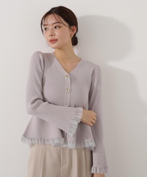 【松川星さん着用】シアー切り替えペプラムニット　モカ　プロポーション PROPORTION BODY DRESSING - プロポーション 松川星さん着用 シアー