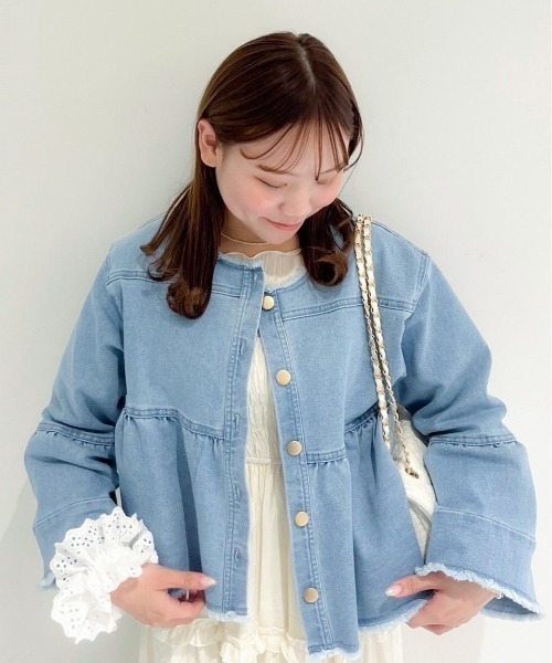 flower デニムジャケット gジャン デニムフレアジャケット2 レディース