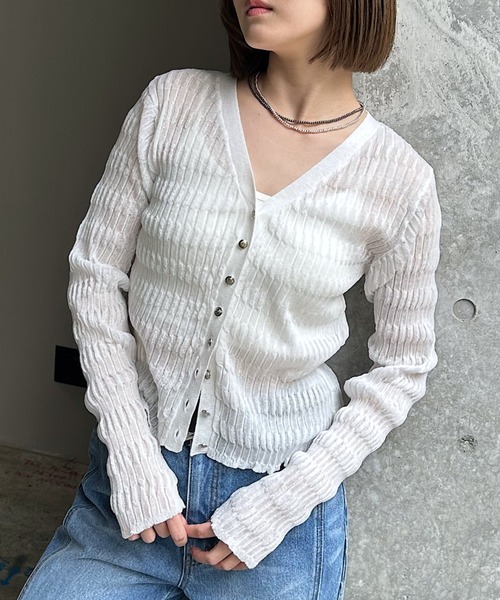 PAGEBOY（ページボーイ） カーディガン シアーリップルニット 