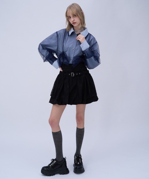 HARE チュールレイヤーチェックシャツ 試着のみ HARE（ハレ） ブラウス シャツ チュールレイヤーチェックシャツ(HARE