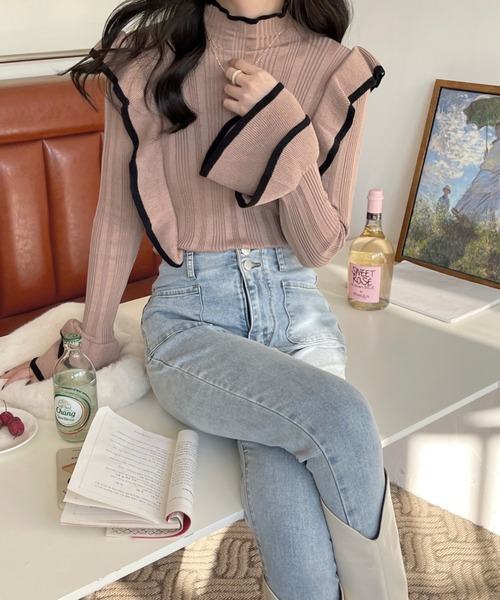 「emi+」 「ABITOKYO」長袖ニット FREE ベージュ レディース_画像2