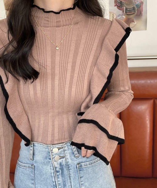 「emi+」 「ABITOKYO」長袖ニット FREE ベージュ レディース_画像3