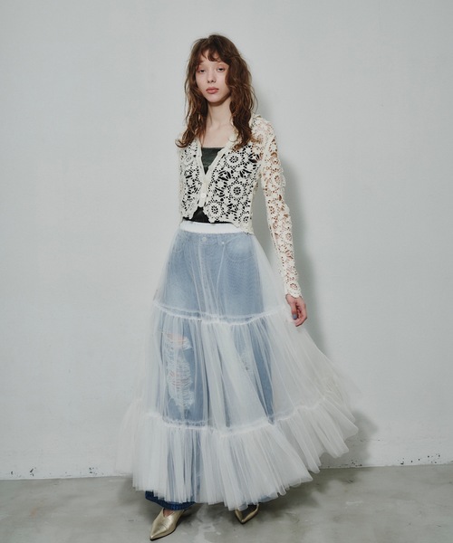 「J1U by LA BELLE ETUDE」 ニットカーディガン FREE ライトブルー レディース_画像3