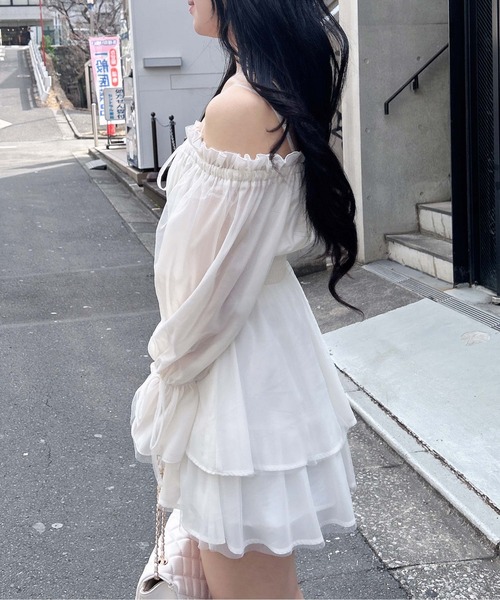INGNI（イング） ワンピース チュールオフショルミニワンピース
