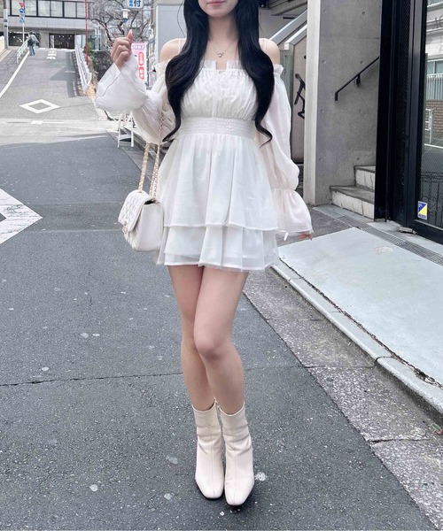 INGNI（イング） ワンピース チュールオフショルミニワンピース