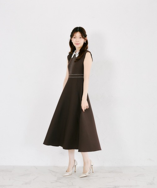 トッコクローゼット２ＷＡＹレース襟付き配色ライン入りニットワンピース　ブラック tocco closet（トッコ クローゼット） ワンピース 2WAYレース襟
