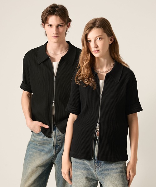 CLEL（クレイル） tシャツ 「CLEL」Giza Cotton Zip Rib T-Shirt