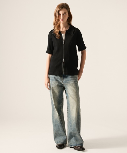 CLEL（クレイル） tシャツ 「CLEL」Giza Cotton Zip Rib T-Shirt