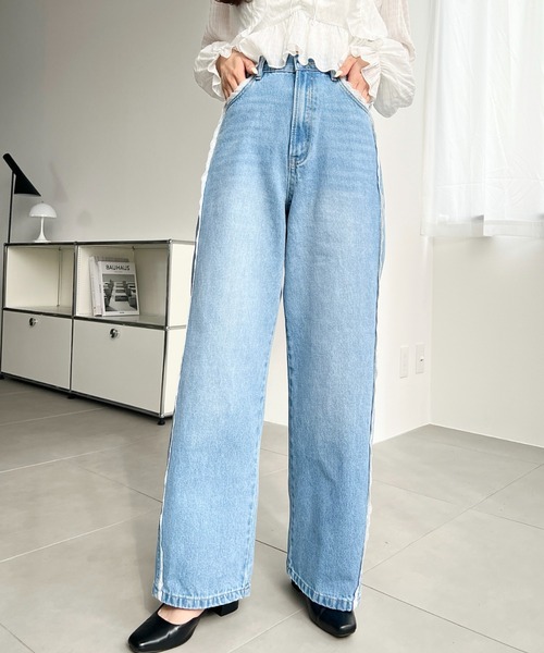「moment+」 デニムパンツ L サックスブルー レディース_画像2