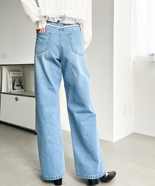 「moment+」 デニムパンツ L サックスブルー レディース_画像3