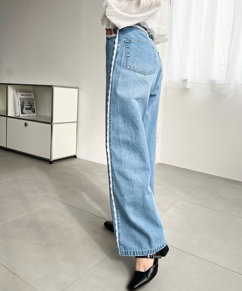 「moment+」 デニムパンツ L サックスブルー レディース_画像4