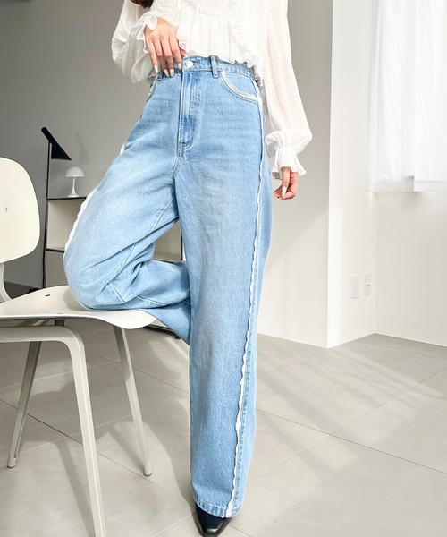 「moment+」 デニムパンツ L サックスブルー レディース_画像5