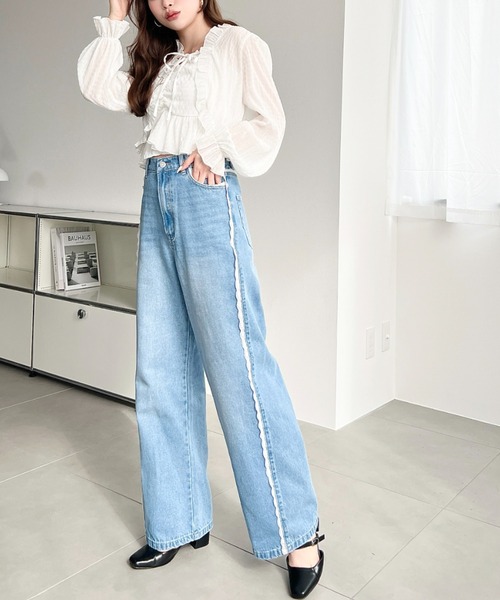 「moment+」 デニムパンツ L サックスブルー レディース_画像6