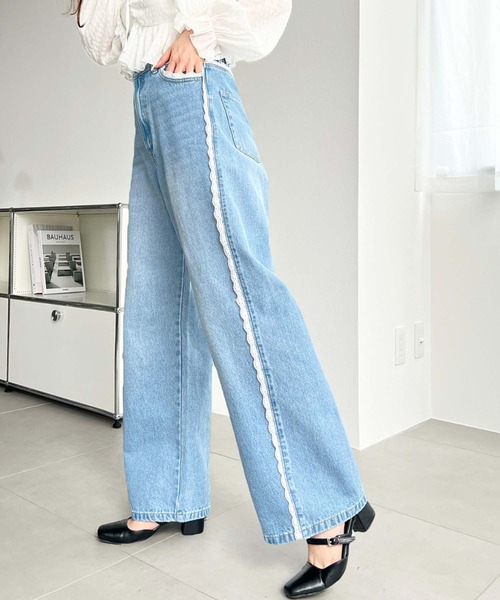 「moment+」 デニムパンツ L サックスブルー レディース_画像8