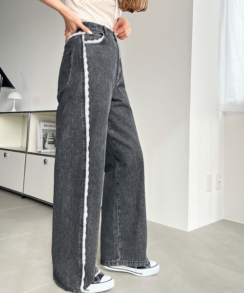「moment+」 デニムパンツ L サックスブルー レディース_画像9