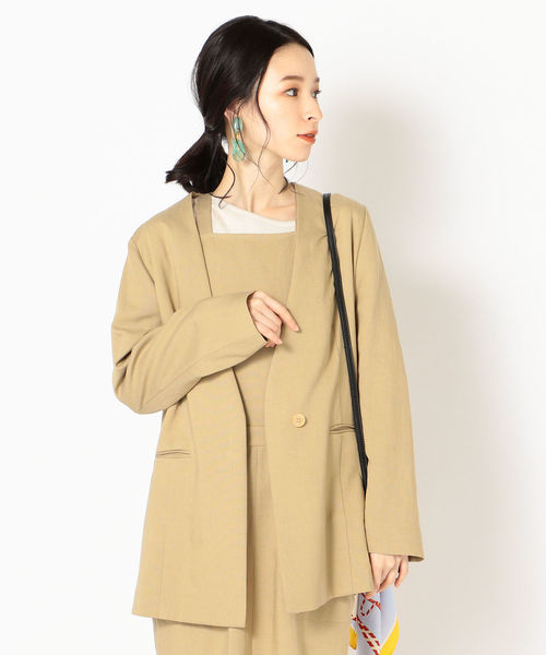 美品☆Prefer SHIPS: リネンジャケット SHIPS ジャケット ノーカラージャケット Prefer SHIPS: リネン