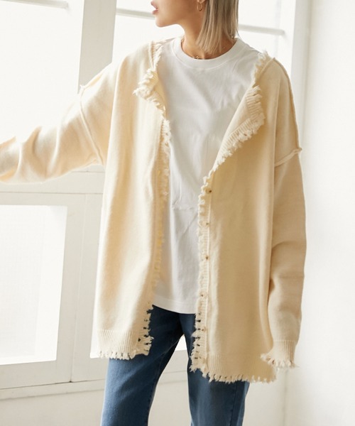 カーディガン Per sist ence/パーシエンス　ローゲージニット ダメージ2WAYカーディガン レディース Per sist ence カーディガン ence/パーシエンス ローゲージ