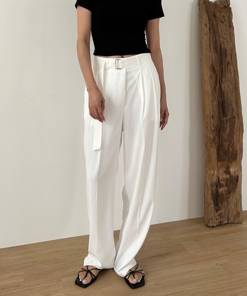 Didot.showroom スラックス パンツ ウエストマークベルト付きタック