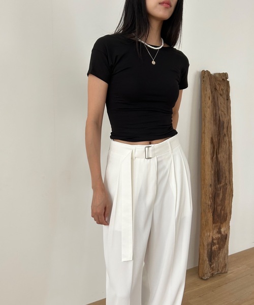 Didot.showroom ワイドパンツ スラックス パンツ ウエストマークベルト