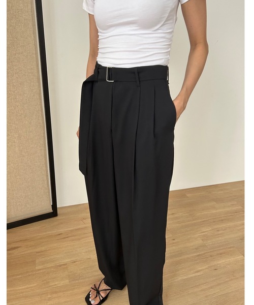 【着用画像あり】黒スラックス ベルト付き テーパード Didot.showroom スラックス パンツ ウエストマークベルト付き