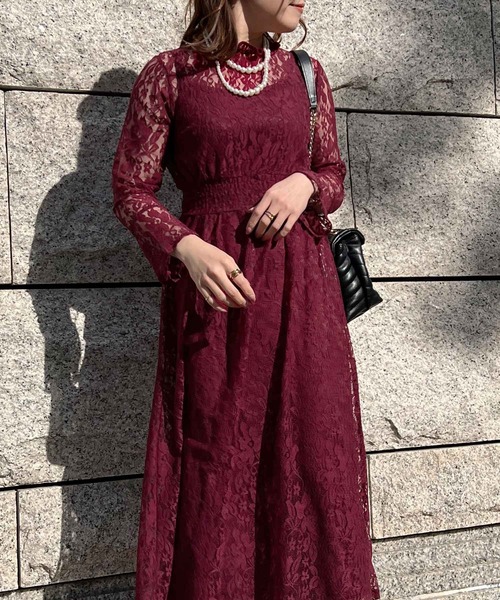 ワンピース 「 低身長向けサイズ 」 インナーつき総レースオケージョン