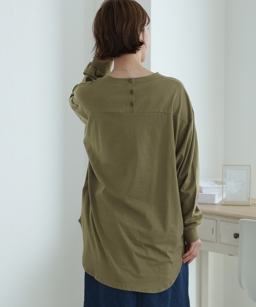ElegChic tシャツ 後ろボタン ロング スリーブカットソー レディース