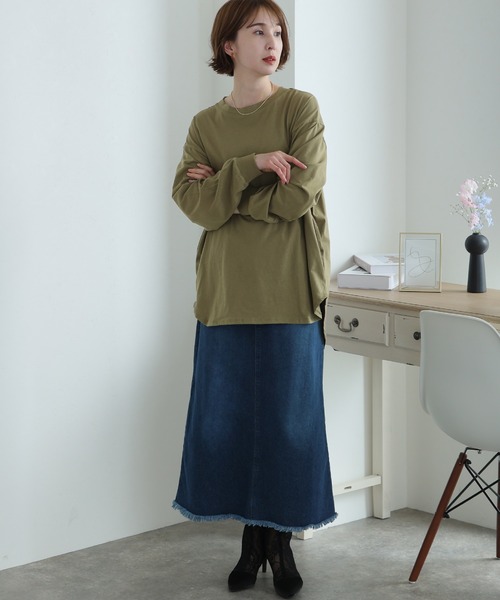 ElegChic tシャツ 後ろボタン ロング スリーブカットソー レディース