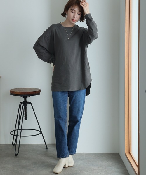 ElegChic tシャツ 後ろボタン ロング スリーブカットソー レディース