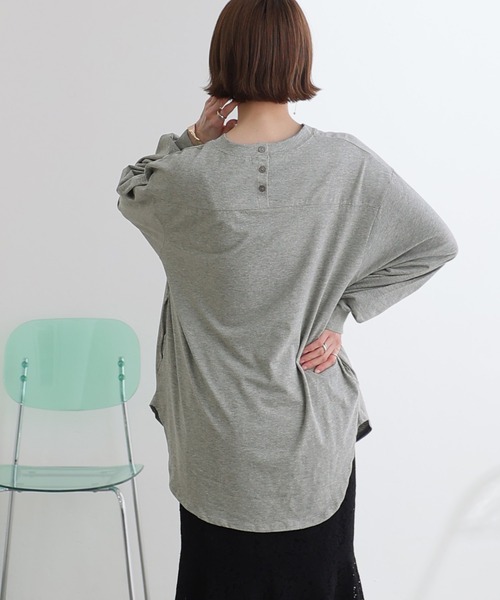 セレクト カットソー ElegChic tシャツ 後ろボタンロングスリーブカットソー