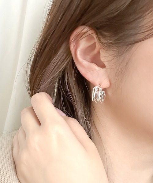 ピアス ハーフスクエアデザインシルバーフープピアス レディース
