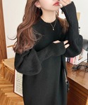 ワンピース 指ぬきボリュームスリーブミックスニ...の詳細画像3