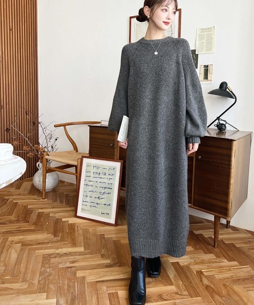 極美品【SLOBE IENA】 ボリュームスリーブ ゆったり麻ロングワンピース SLOBE IENA ワンピース 「追加」ボリュームスリーブストライプ