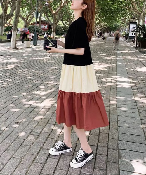 ワンピース 半袖 マルチカラーパッチワークワンピース : ZOZOTOWN