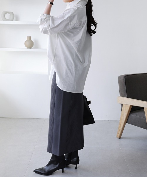 evernavy ブラウス シャツ コットンオックス風シャツ レディース