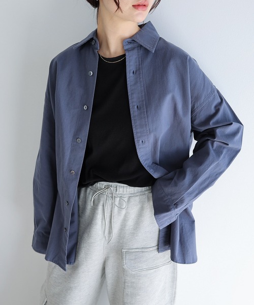 evernavy ブラウス シャツ コットンオックス風シャツ レディース