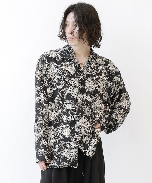 minsobi(ミンソビ)オーバーサイズデザインシャツ※美品 minsobi シャツ フローラル 総柄オープンカラーシャツ 長袖