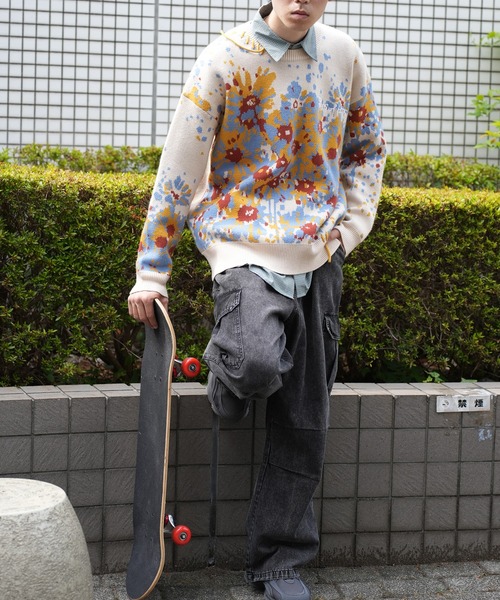 セーター ニット HOOK -original- マーガレット畑模様ニット メンズ