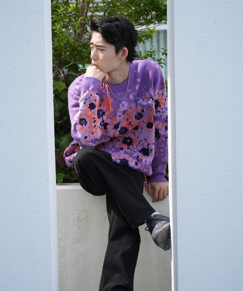 セーター ニット HOOK -original- マーガレット畑模様ニット メンズ