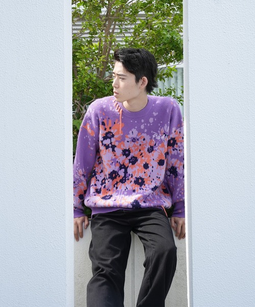 セーター ニット HOOK -original- マーガレット畑模様ニット メンズ